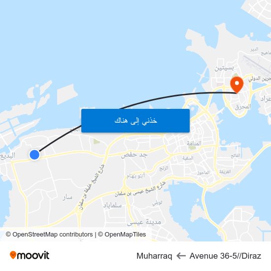 Avenue 36-5//Diraz to Muharraq map