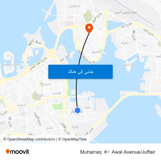 Awal Avenue/Juffair to Muharraq map
