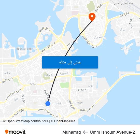 Umm Ishoum Avenue-2 to Muharraq map