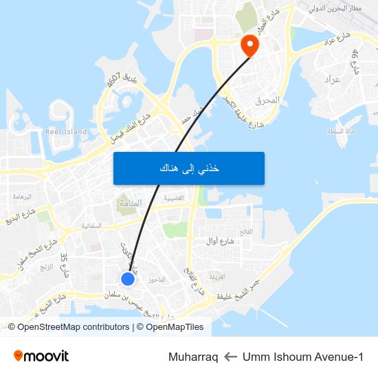 Umm Ishoum Avenue-1 to Muharraq map