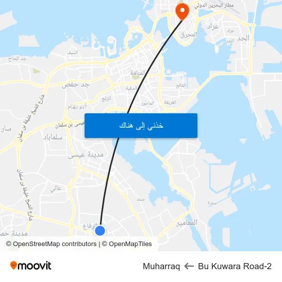 Bu Kuwara Road-2 to Muharraq map