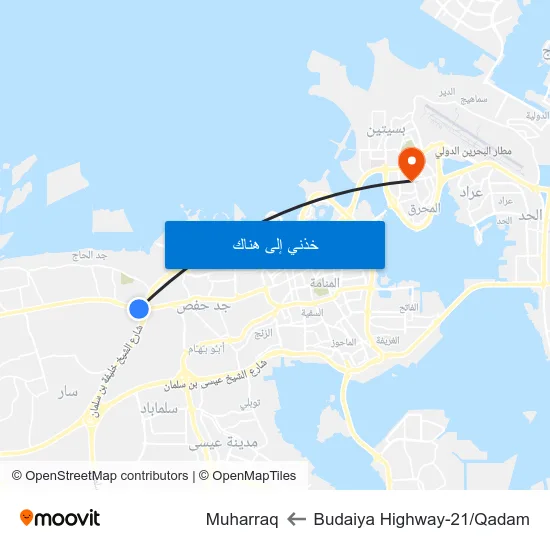 Budaiya Highway-21/Qadam to Muharraq map