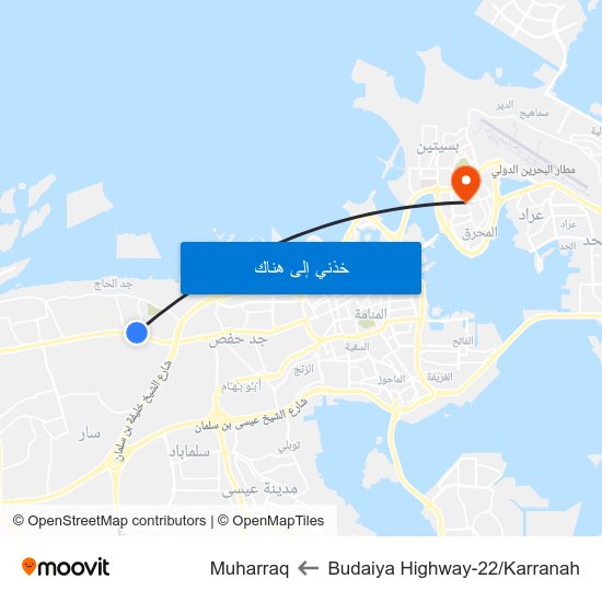 Budaiya Highway-22/Karranah to Muharraq map