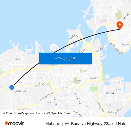 Budaiya Highway-23/Jidd Hafs to Muharraq map
