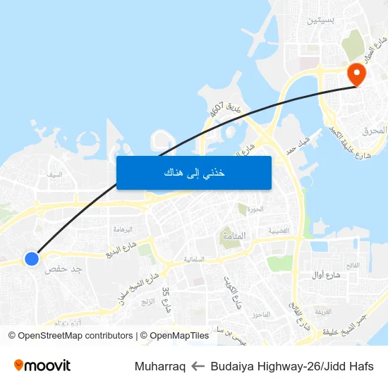 Budaiya Highway-26/Jidd Hafs to Muharraq map