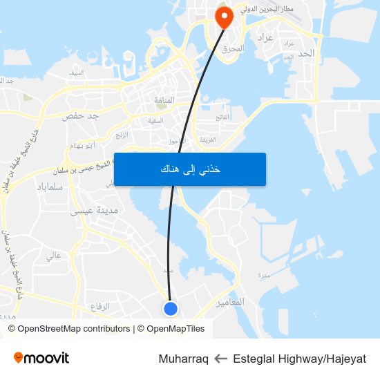 Esteglal Highway/Hajeyat to Muharraq map