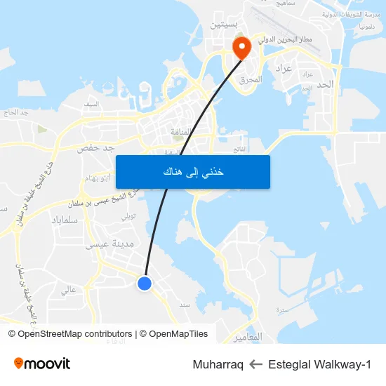 Esteglal Walkway-1 to Muharraq map