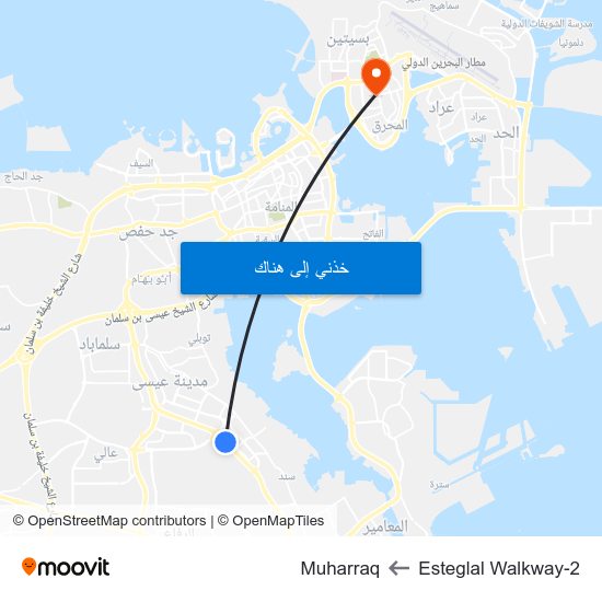 Esteglal Walkway-2 to Muharraq map