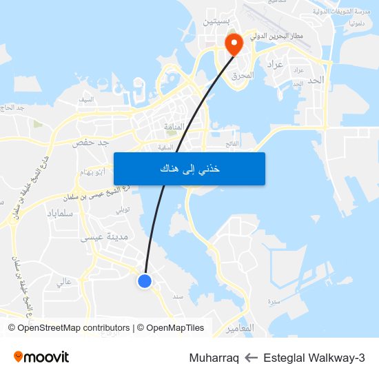 Esteglal Walkway-3 to Muharraq map