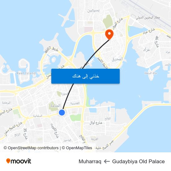 Gudaybiya Old Palace to Muharraq map
