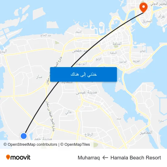 Hamala Beach Resort to Muharraq map