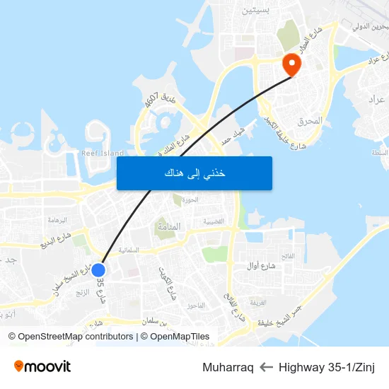 Highway 35-1/Zinj to Muharraq map