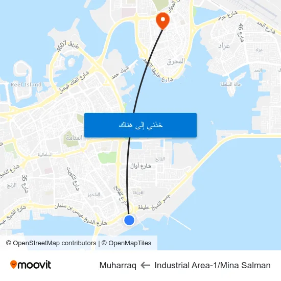 Industrial Area-1/Mina Salman to Muharraq map
