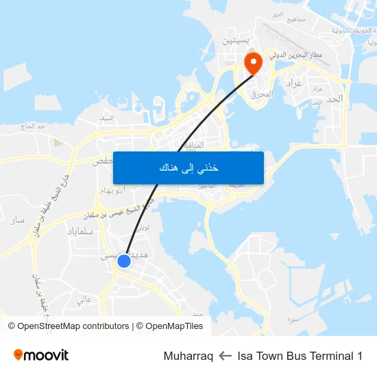 Isa Town Bus Terminal 1 to Muharraq map