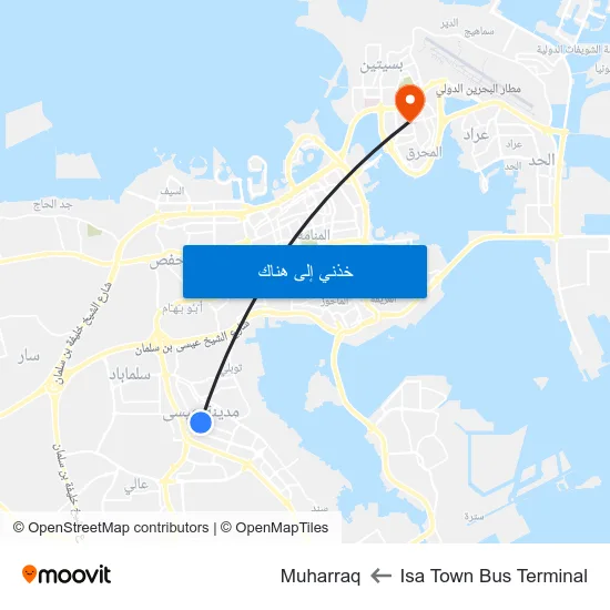 Isa Town Bus Terminal to Muharraq map