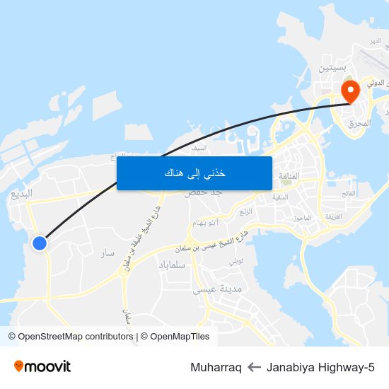 Janabiya Highway-5 to Muharraq map