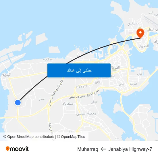Janabiya Highway-7 to Muharraq map