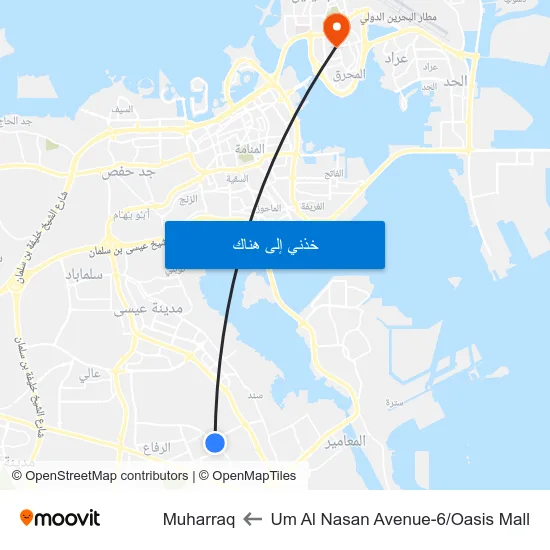 Um Al Nasan Avenue-6/Oasis Mall to Muharraq map