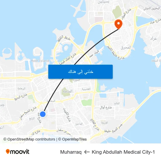 King Abdullah Medical City-1 to Muharraq map