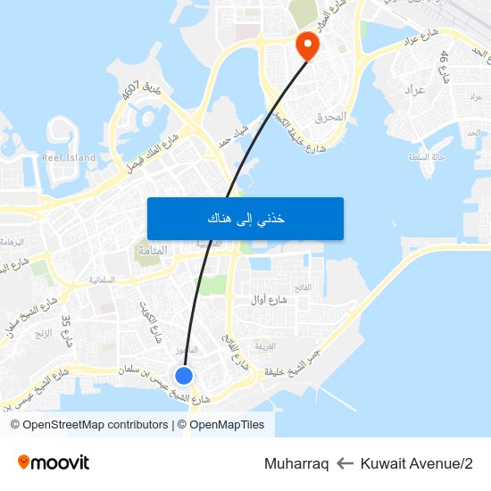 Kuwait Avenue/2 to Muharraq map