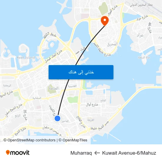Kuwait Avenue-6/Mahuz to Muharraq map
