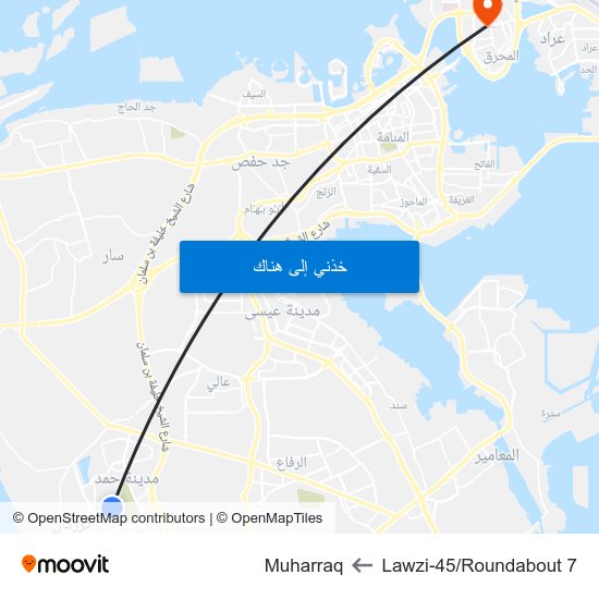 Lawzi-45/Roundabout 7 to Muharraq map