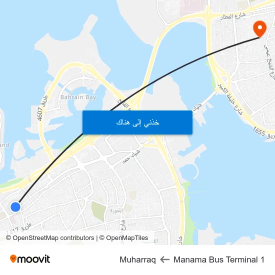 Manama Bus Terminal 1 to Muharraq map