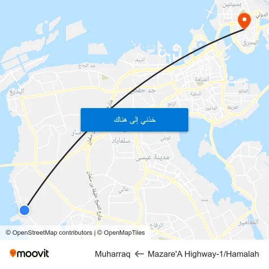 Mazare'A  Highway-1/Hamalah to Muharraq map