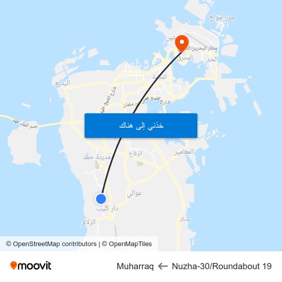 Nuzha-30/Roundabout 19 to Muharraq map
