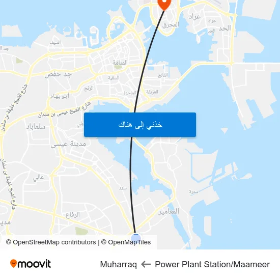 Power Plant Station/Maameer to Muharraq map