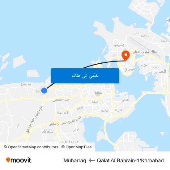 Qalat Al Bahrain-1/Karbabad to Muharraq map