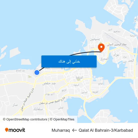 Qalat Al Bahrain-3/Karbabad to Muharraq map