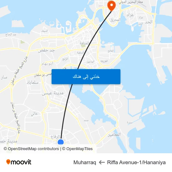 Riffa Avenue-1/Hananiya to Muharraq map