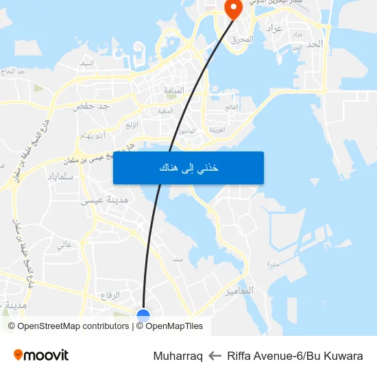 Riffa Avenue-6/Bu Kuwara to Muharraq map