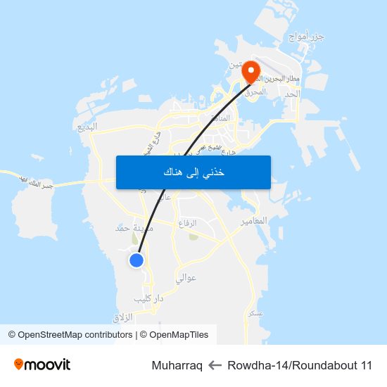 Rowdha-14/Roundabout 11 to Muharraq map