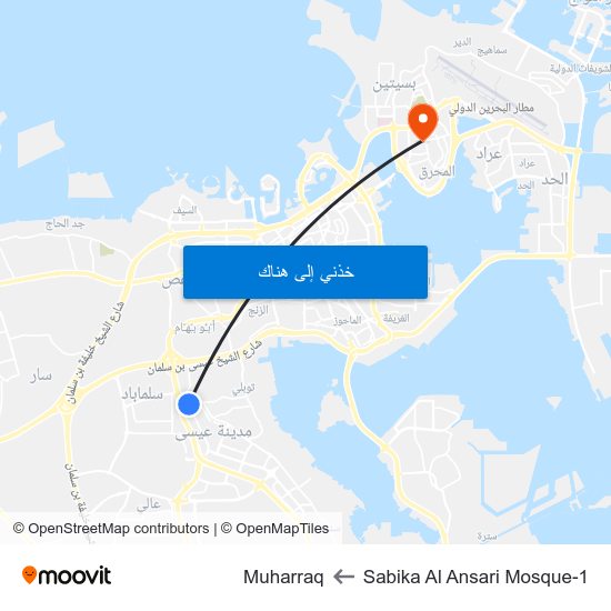 Sabika Al Ansari Mosque-1 to Muharraq map
