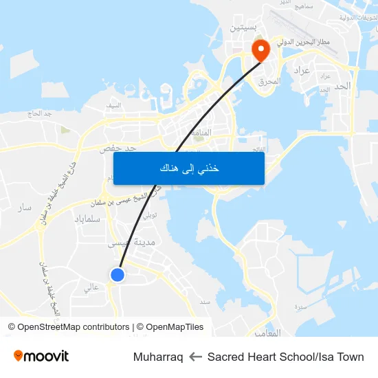 Sacred Heart School/Isa Town to Muharraq map