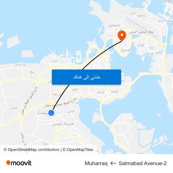 Salmabad Avenue-2 to Muharraq map