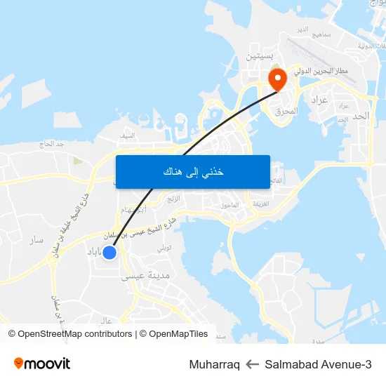 Salmabad Avenue-3 to Muharraq map