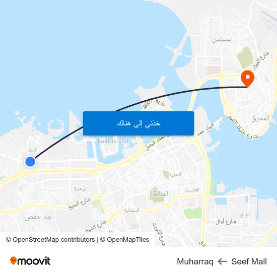 Seef Mall to Muharraq map