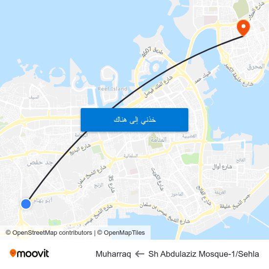 Sh Abdulaziz Mosque-1/Sehla to Muharraq map