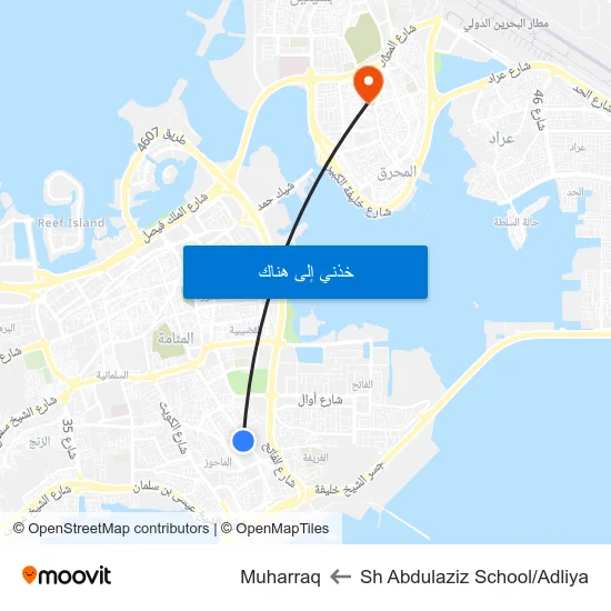 Sh Abdulaziz School/Adliya to Muharraq map