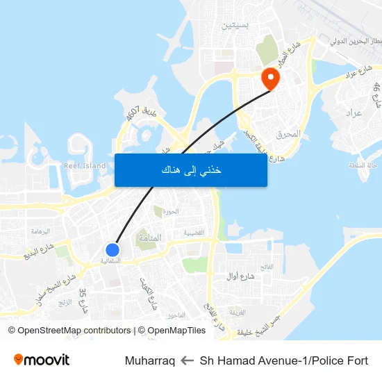 Sh Hamad Avenue-1/Police Fort to Muharraq map