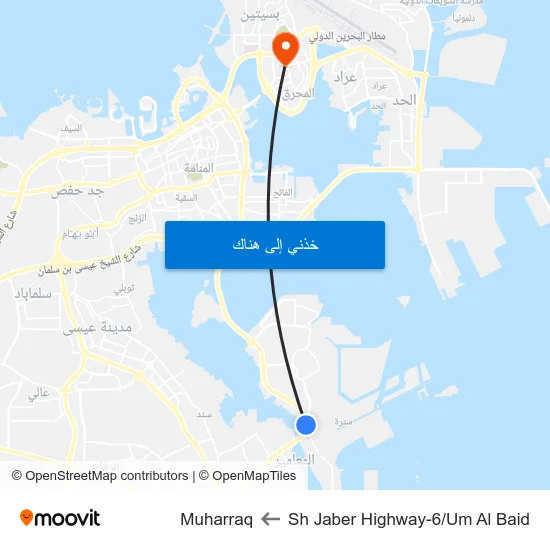 Sh Jaber Highway-6/Um Al Baid to Muharraq map