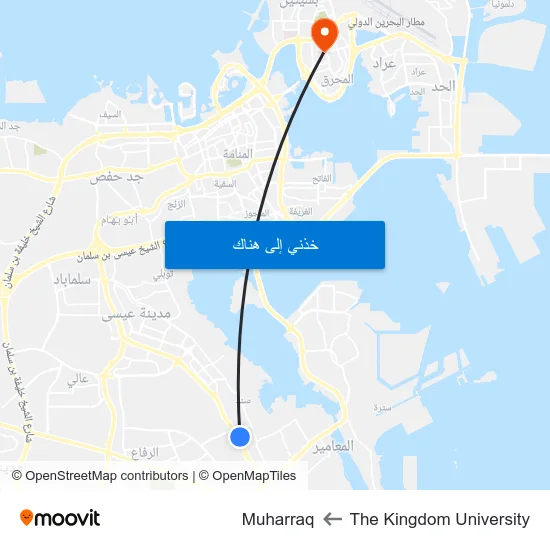 The Kingdom University to Muharraq map