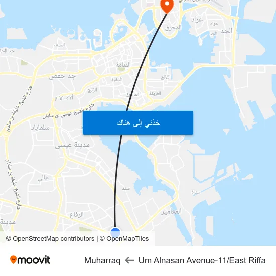 Um Alnasan Avenue-11/East Riffa to Muharraq map