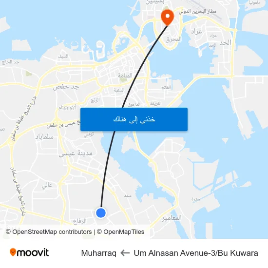 Um Alnasan Avenue-3/Bu Kuwara to Muharraq map