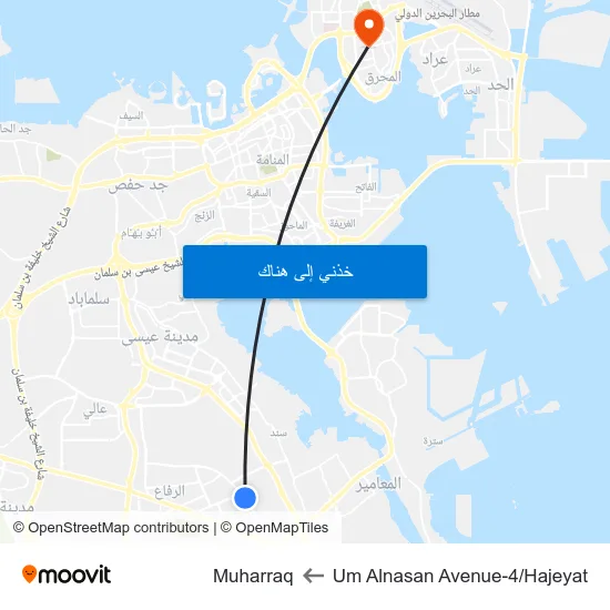 Um Alnasan Avenue-4/Hajeyat to Muharraq map