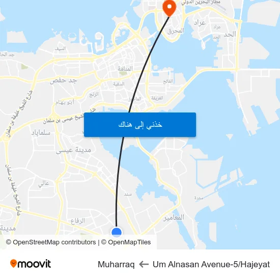 Um Alnasan Avenue-5/Hajeyat to Muharraq map