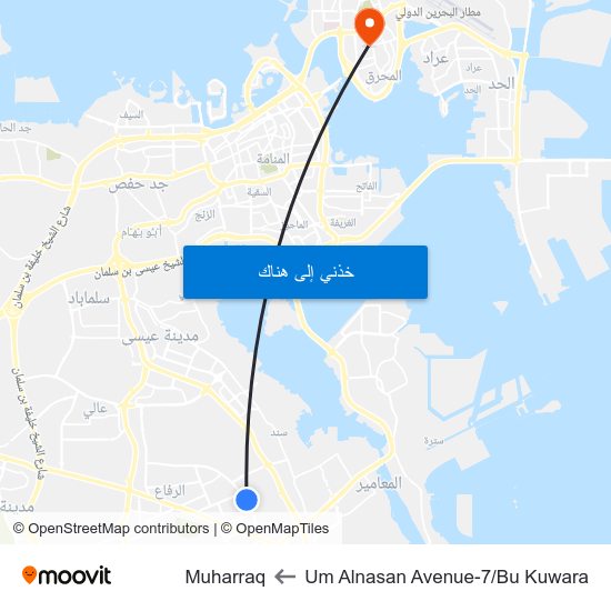 Um Alnasan Avenue-7/Bu Kuwara to Muharraq map